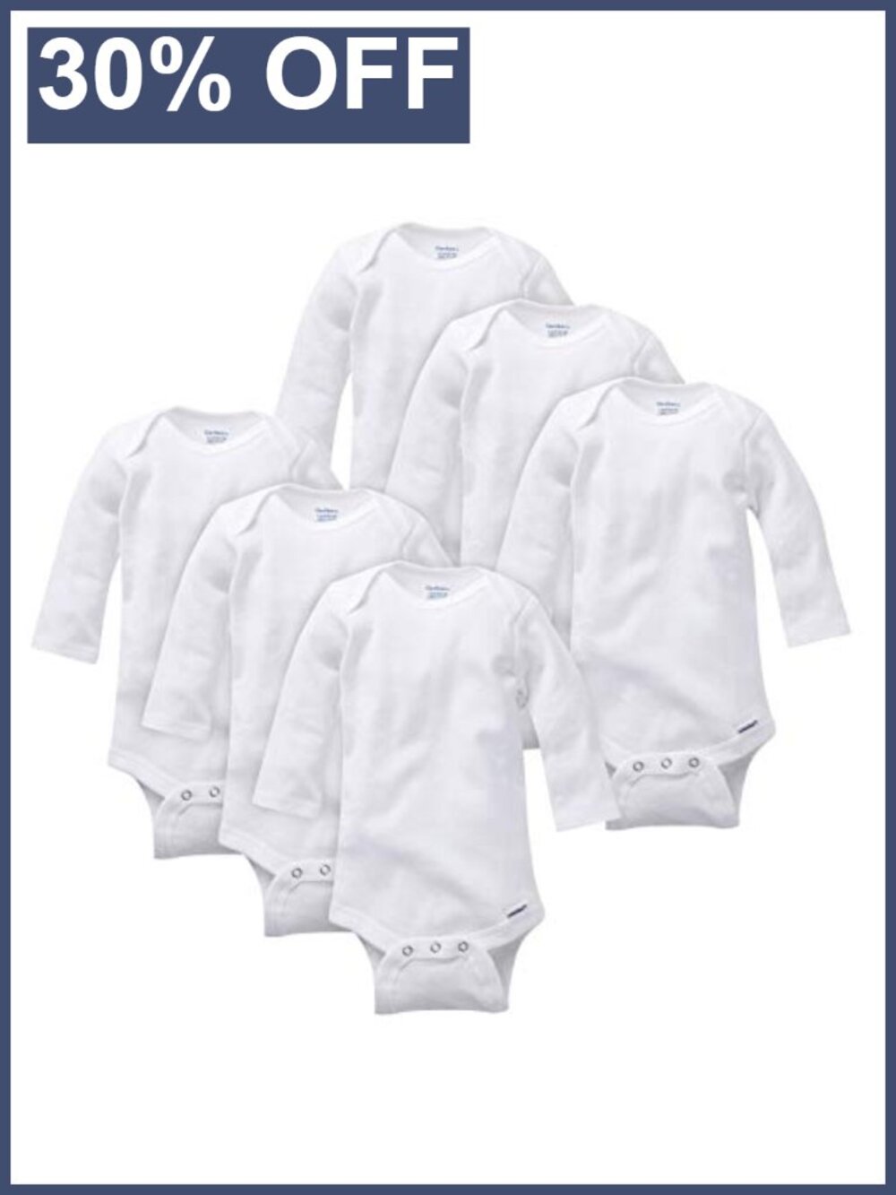6-Pack White Long-Sleeve Cotton Baby Onesies Bodysuits Newborn to Toddler